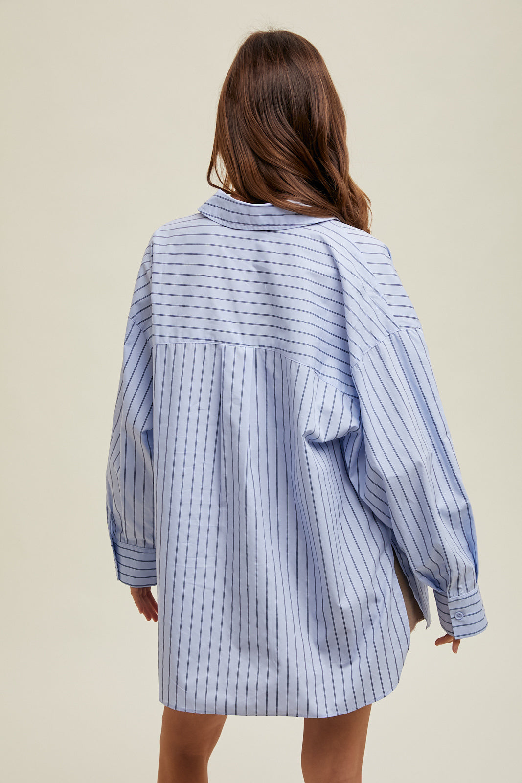 Boyfriend Stripe Button-Up Shirt in Navy/Black