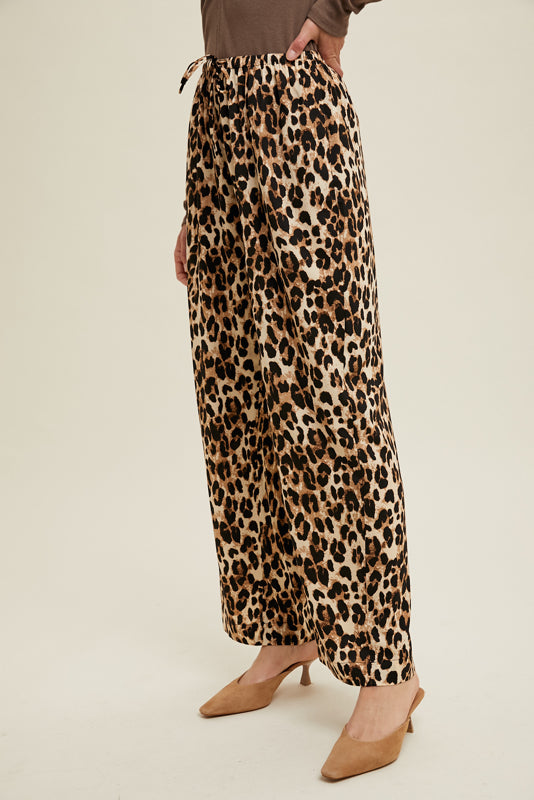 Leopard Print Drawstring Pants
