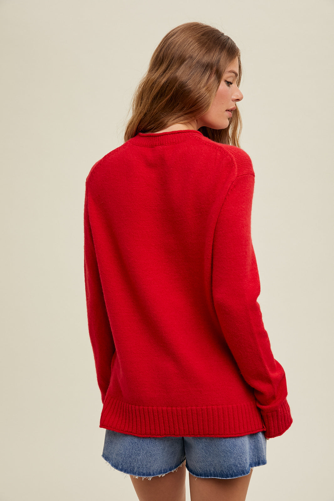 Ribbed Band Detail Sweater in Red