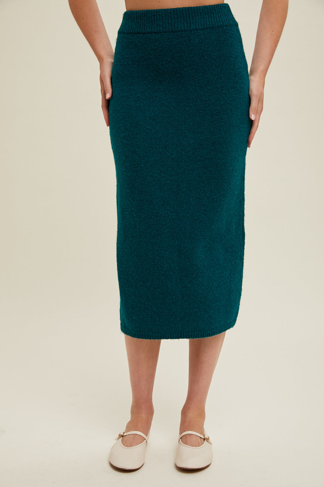 Brushed Midi Sweater Skirt in Forest