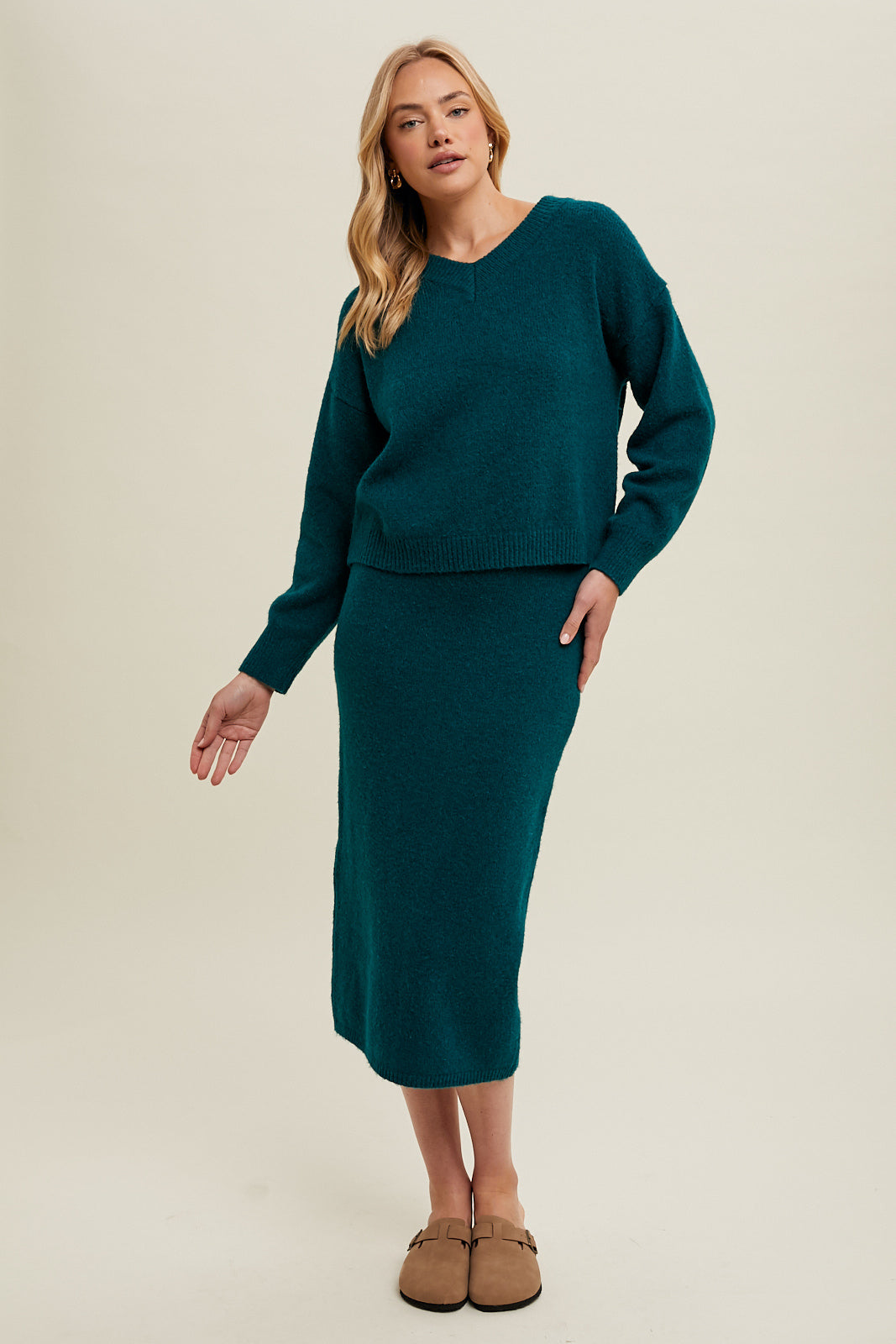 Brushed Midi Sweater Skirt in Forest