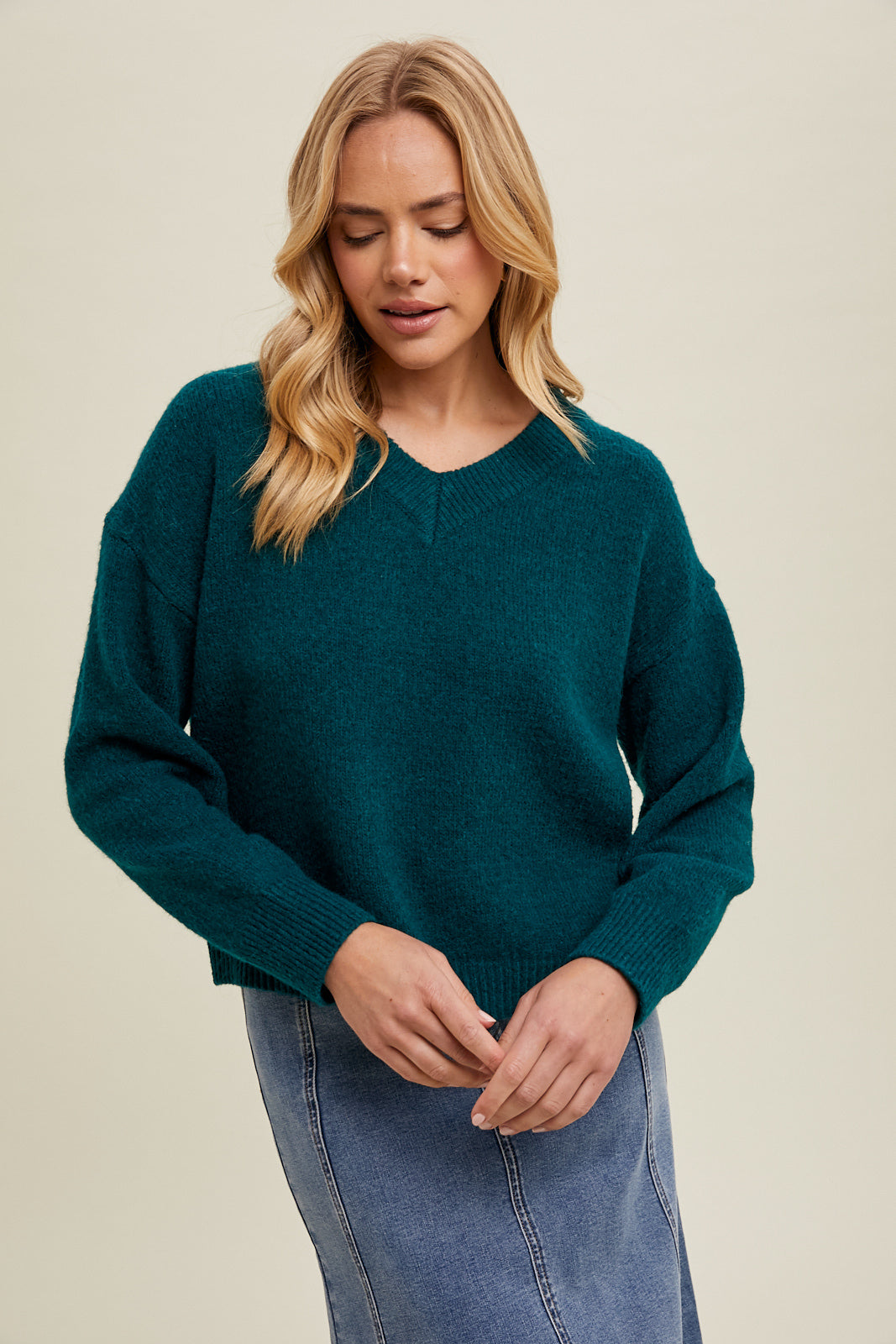 Brushed Relax Crop Sweater in Forest