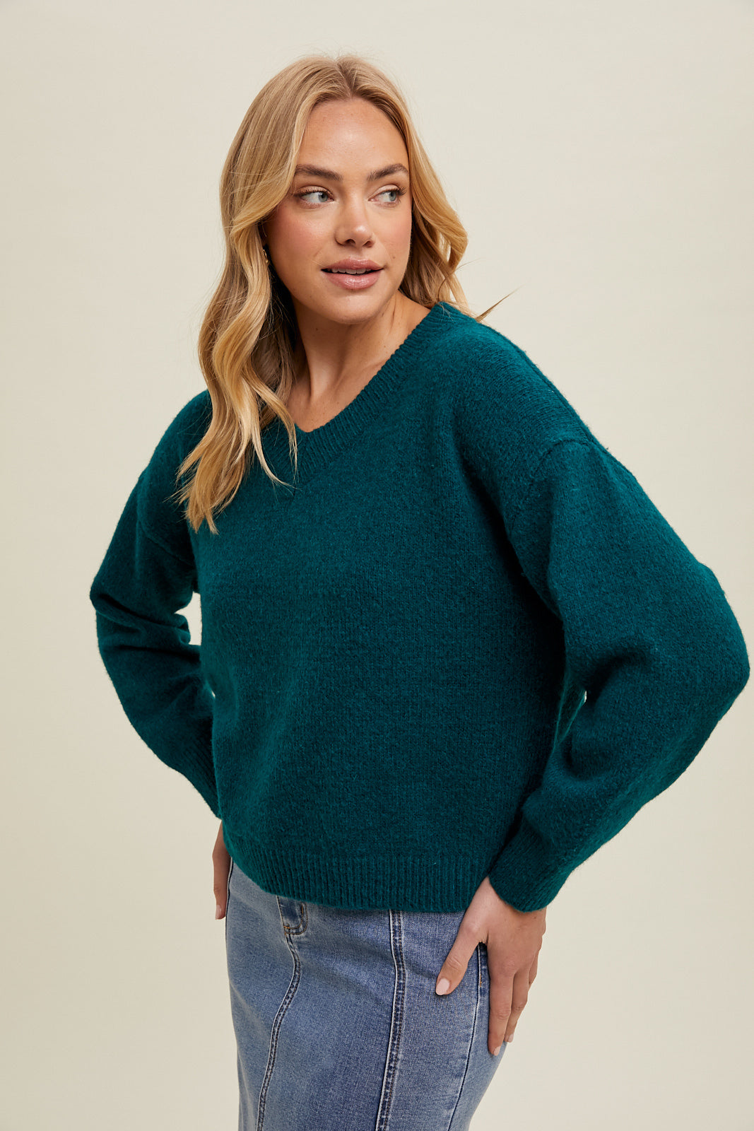 Brushed Relax Crop Sweater in Forest