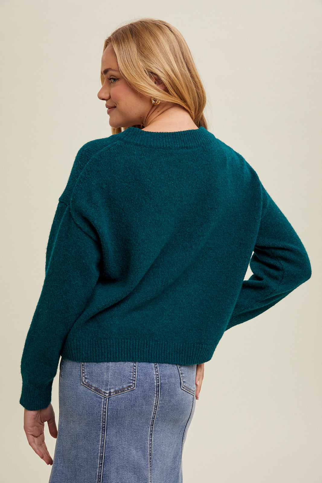 Brushed Relax Crop Sweater in Forest
