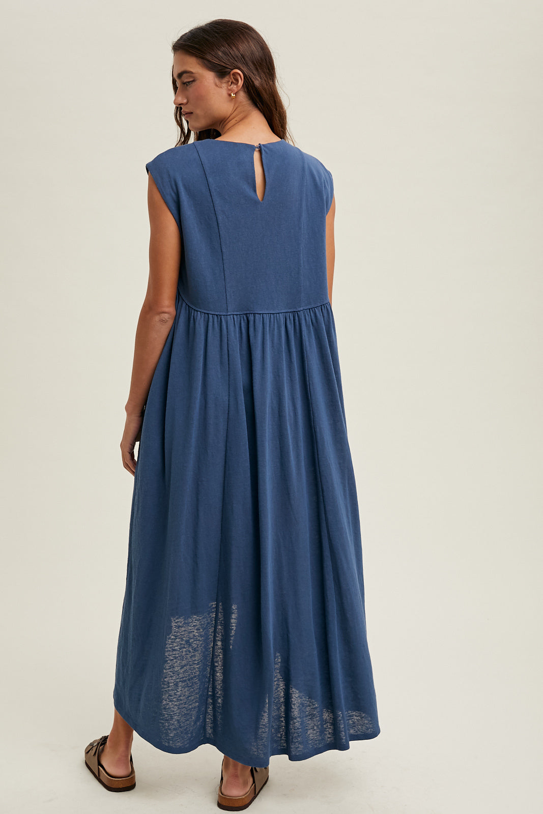 Hi-Low Midi Knit Dress in Navy