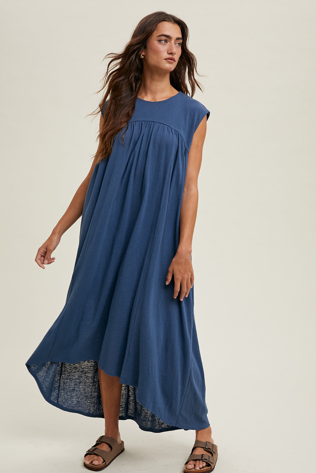Hi-Low Midi Knit Dress in Navy