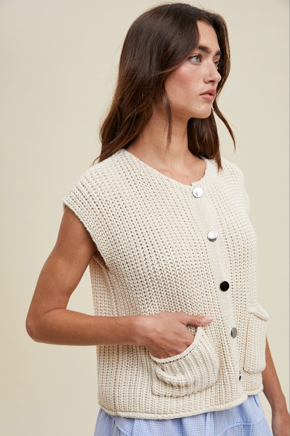 Button Up Vest in Cream