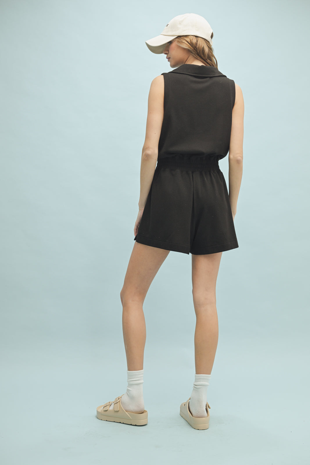 Hooded Atheletic Romper in Black