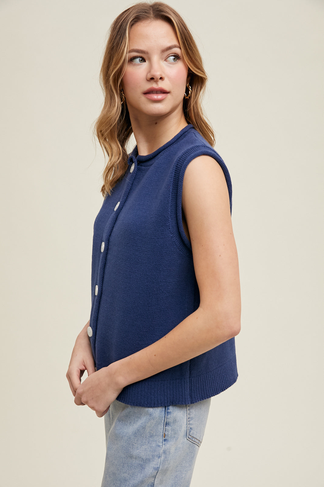 Button-Up Sweater Vest in Navy