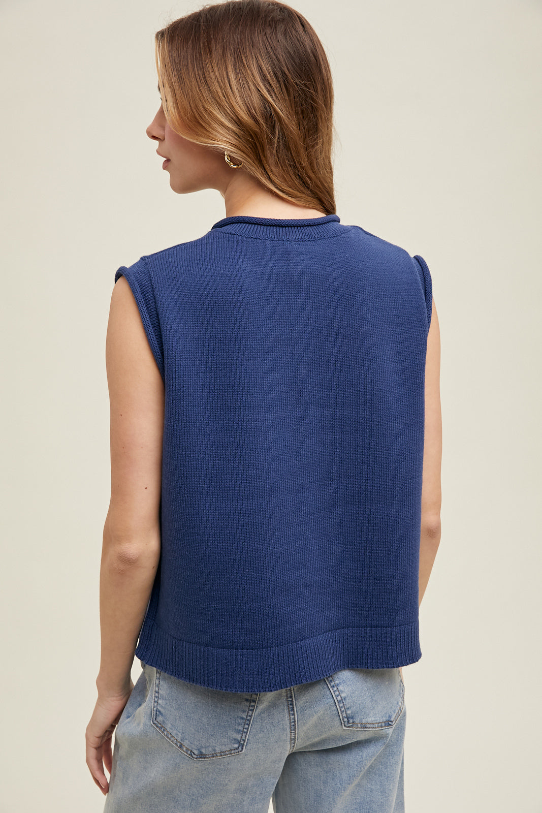 Button-Up Sweater Vest in Navy