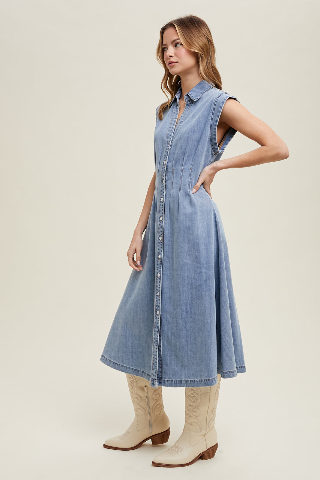 Button-up Midi Denim Dress