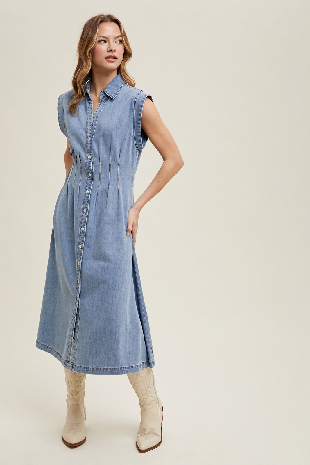Button-up Midi Denim Dress