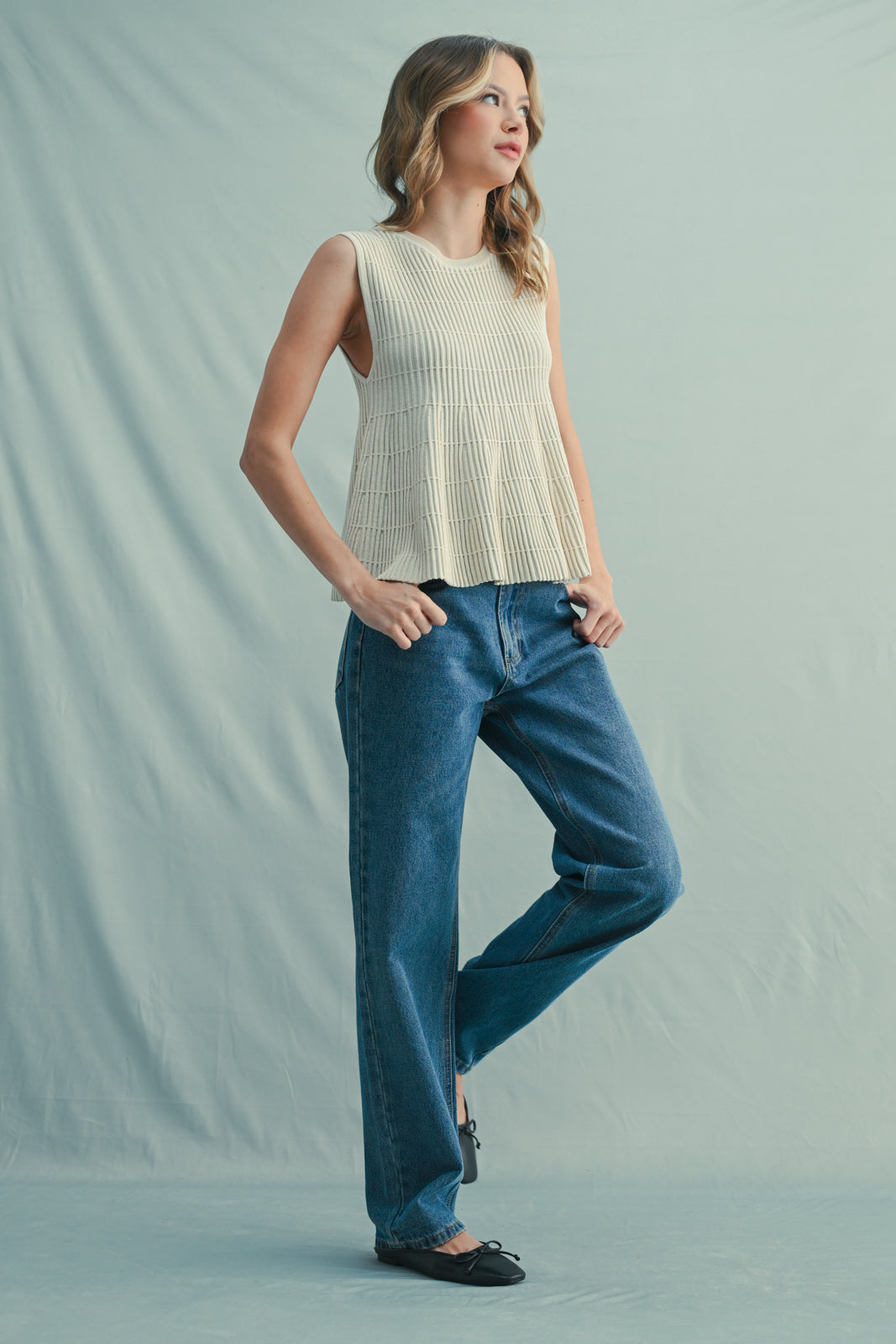 Flair Ribbed Sweater Top in Champagne