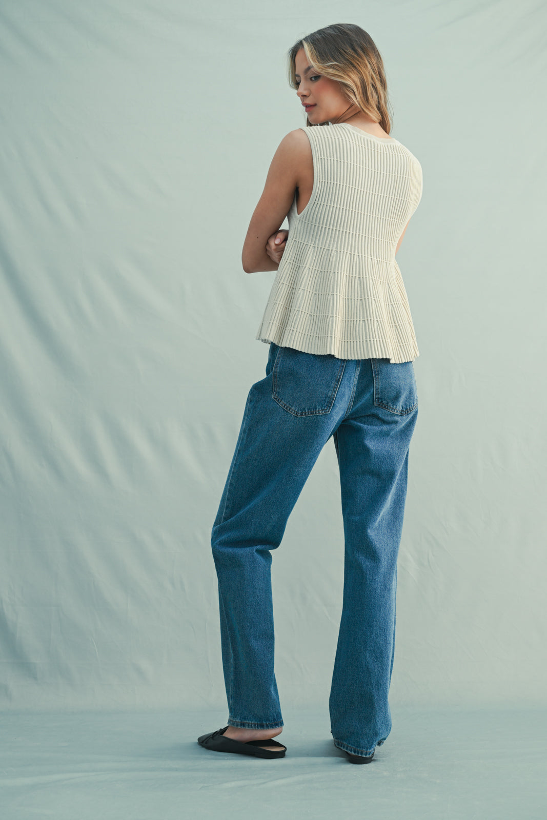 Flair Ribbed Sweater Top in Champagne