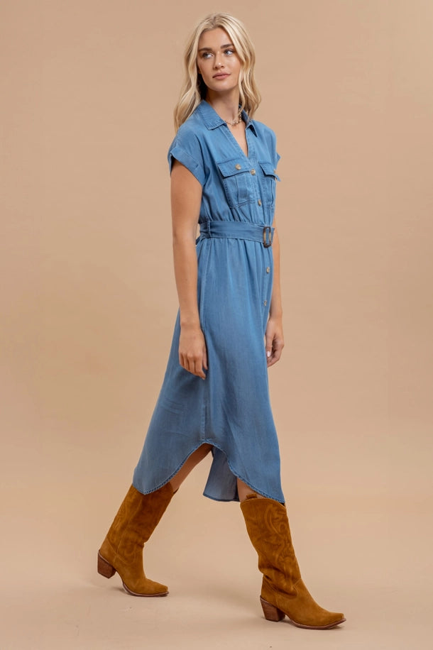 Chambray Collared Button-Down Dress