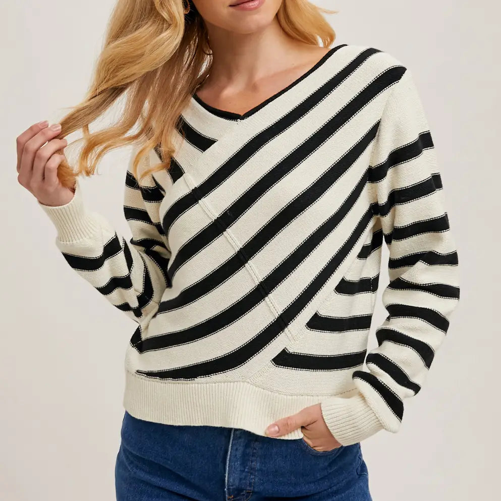 V-neck Stripe Sweater