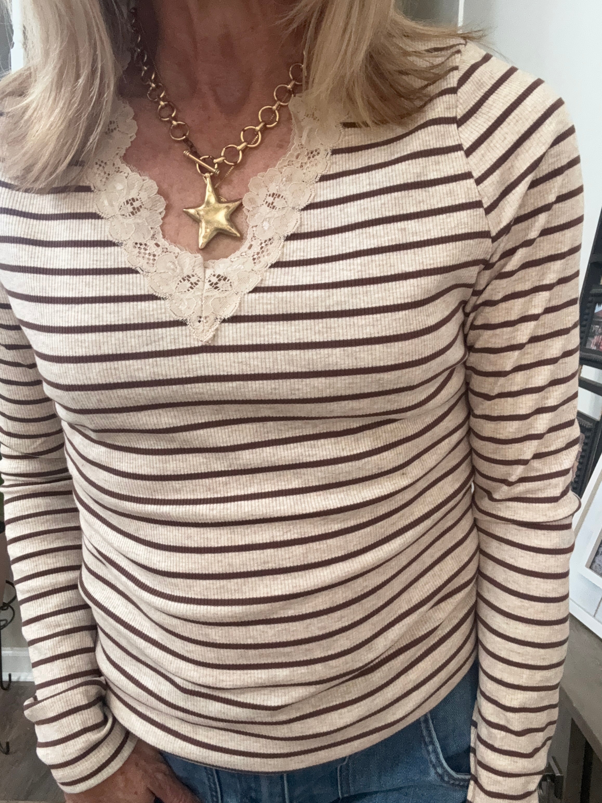 Stripe Ribbed Knit Top Mocha