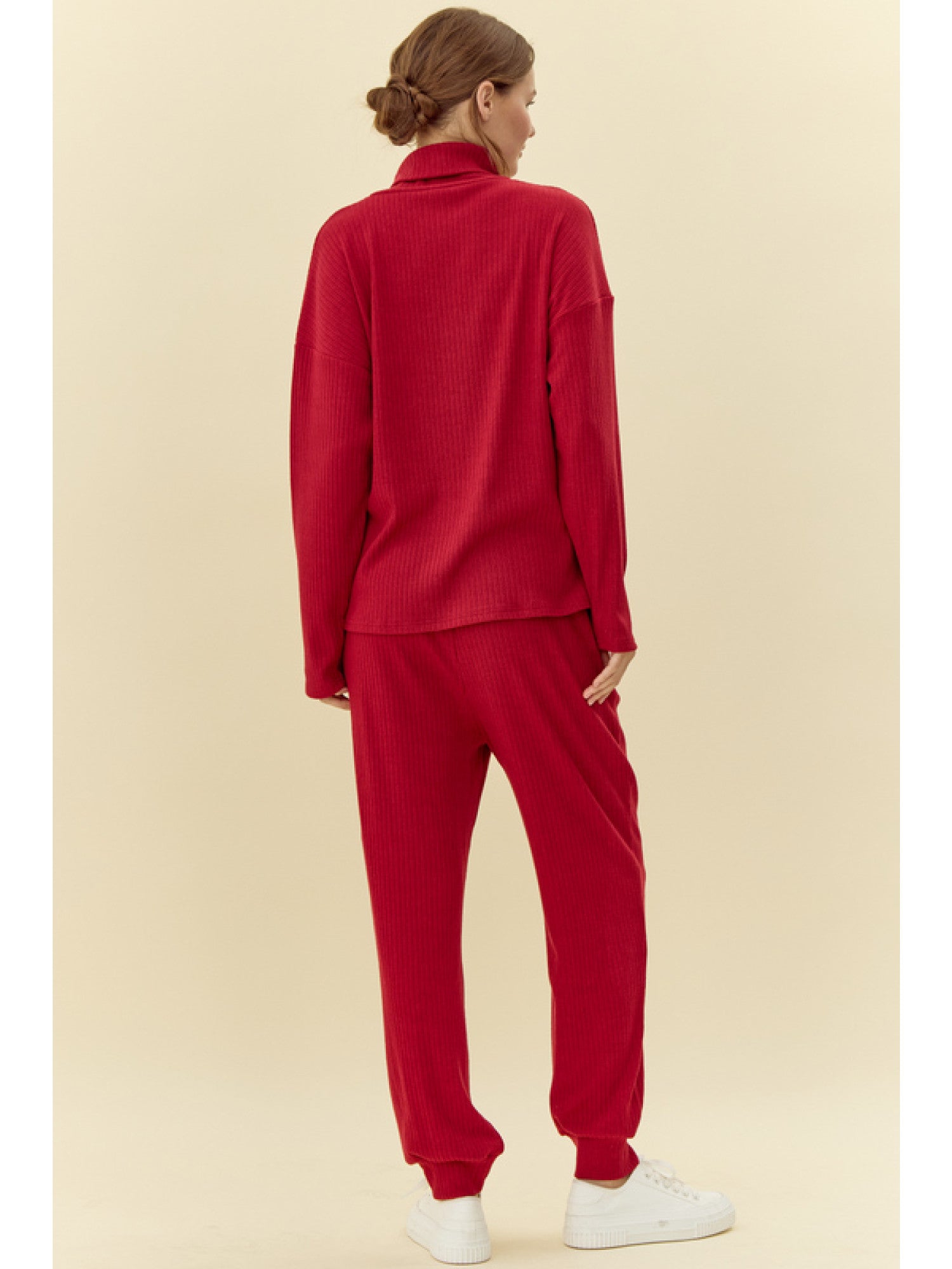Ribbed Turtleneck Set in Wine