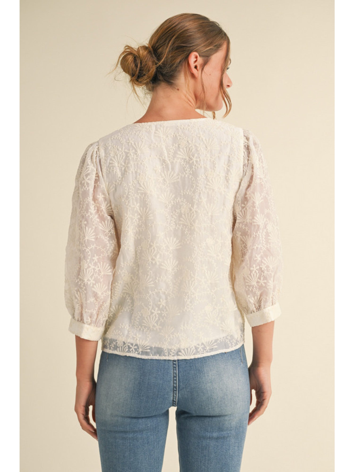 Lace V-Neck Blouse in Natural