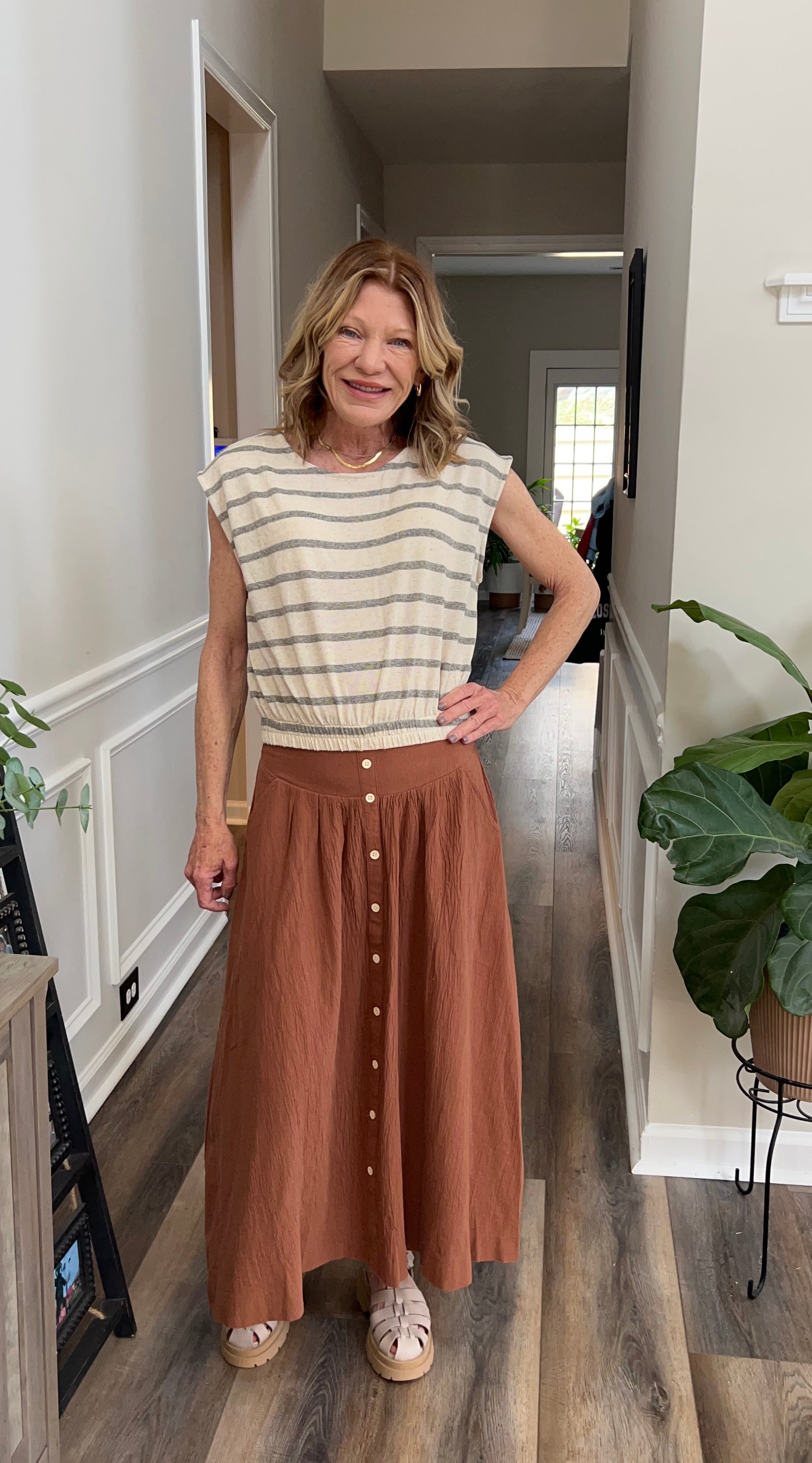 Button Down Maxi Skirt IN Toffee