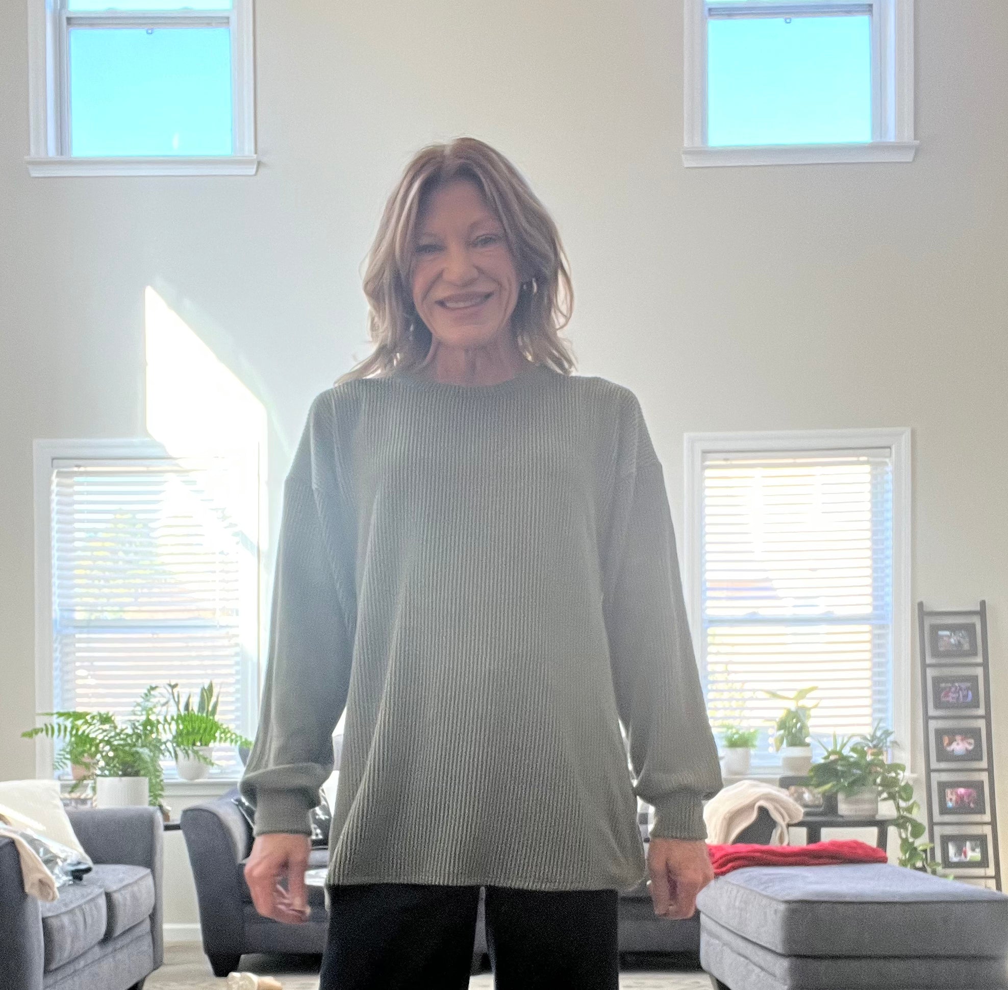 Round Neck Ribbed Top in Vintage Olive