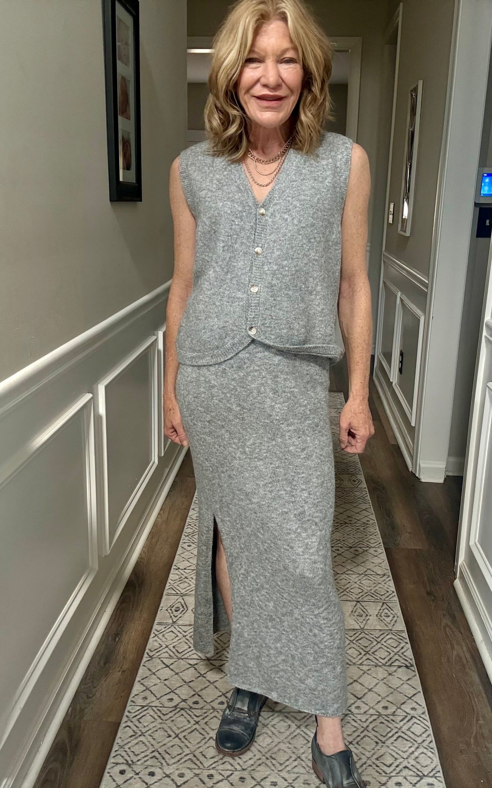 3 Piece Vest and Skirt Set in Heathered  Grey