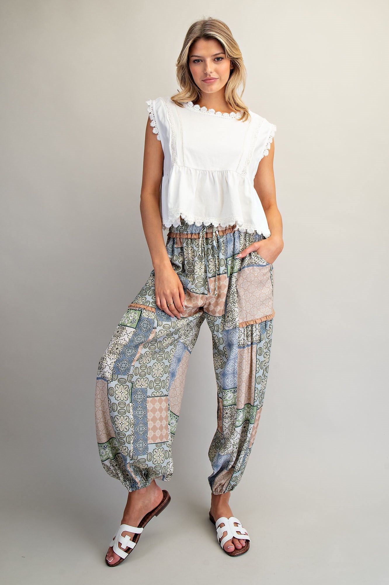 Patchwork Print Joggers