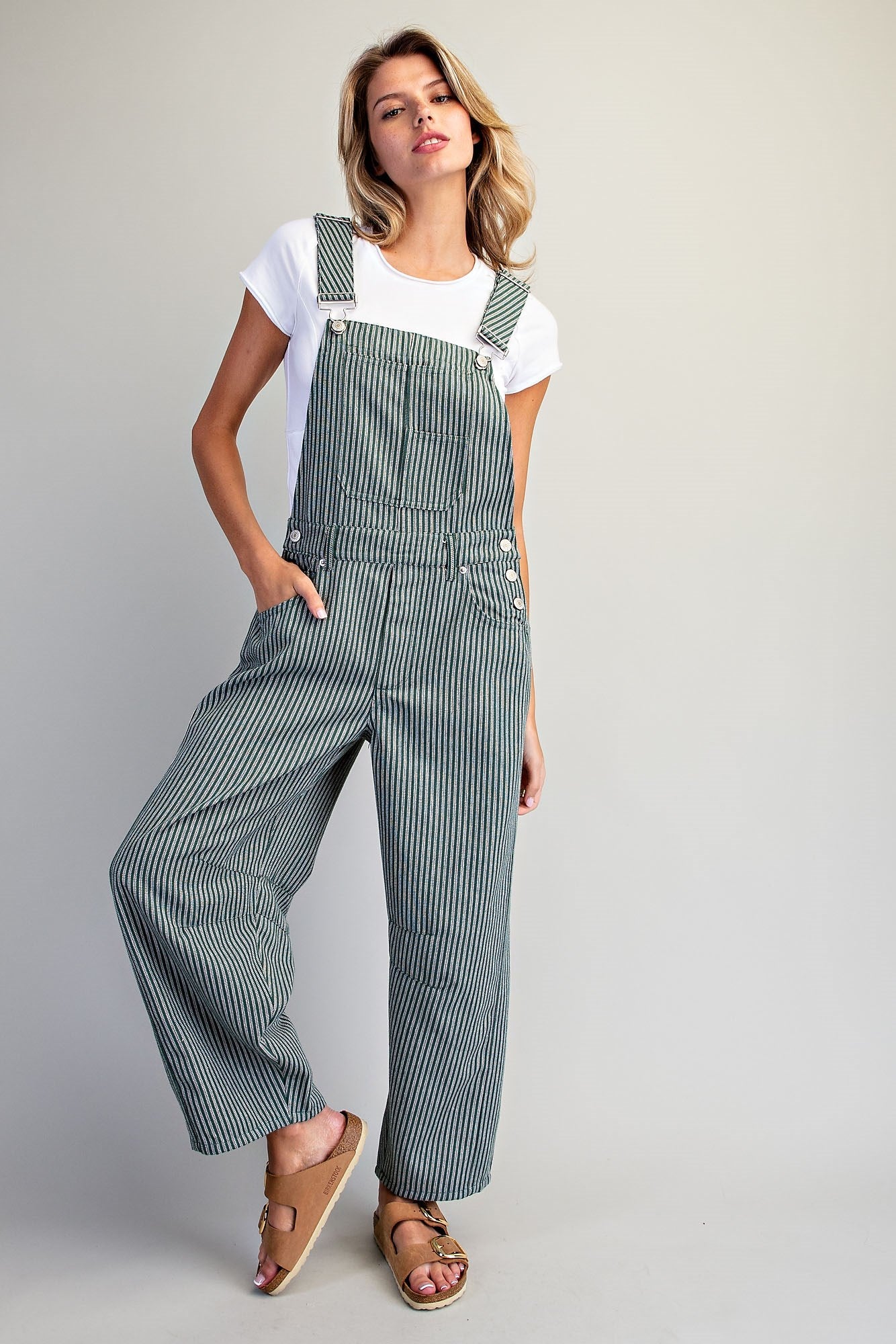 Stripe Overalls in Forest Green