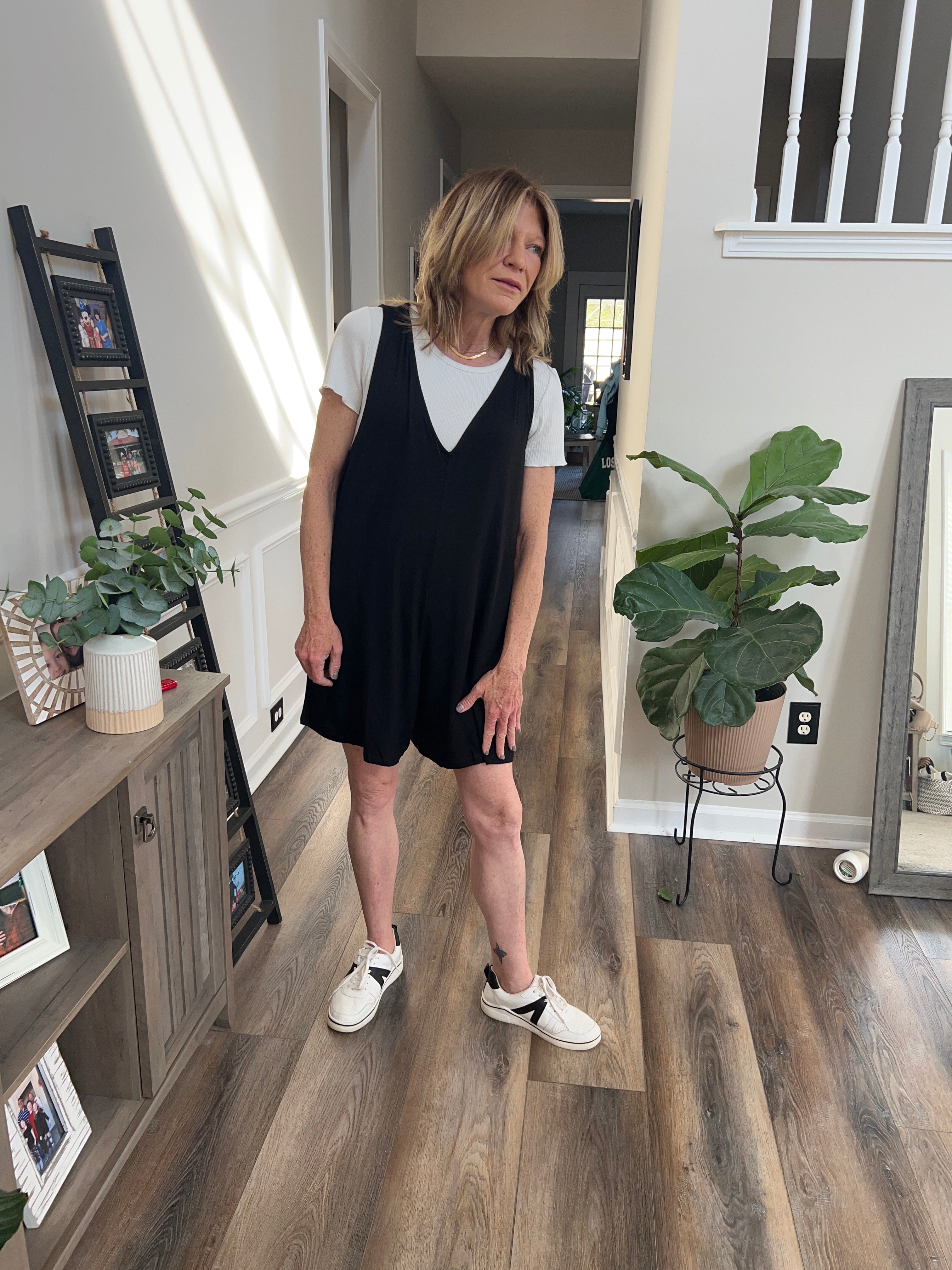 Deep v jersey knit romper