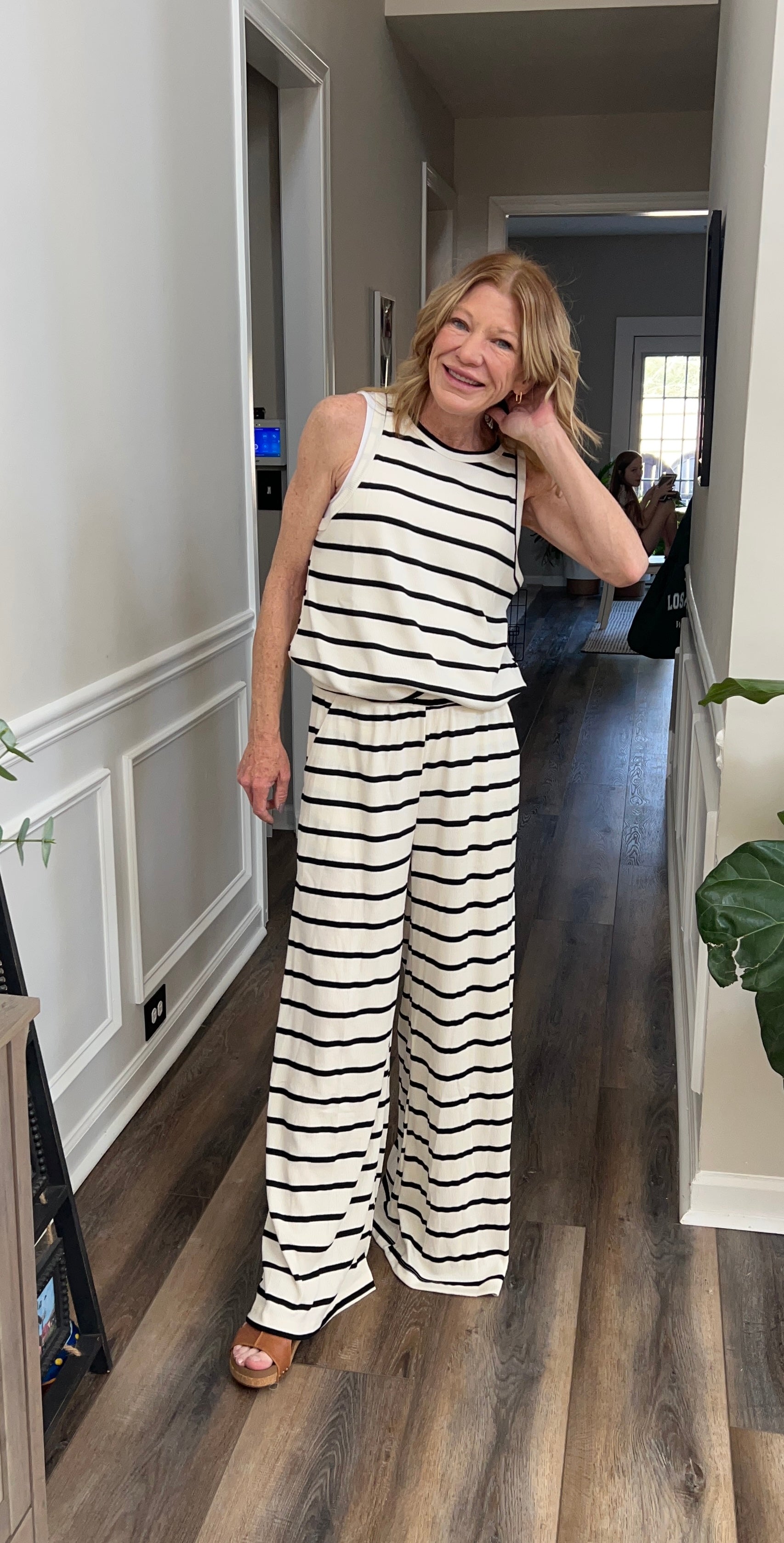 Black and White striped Pants