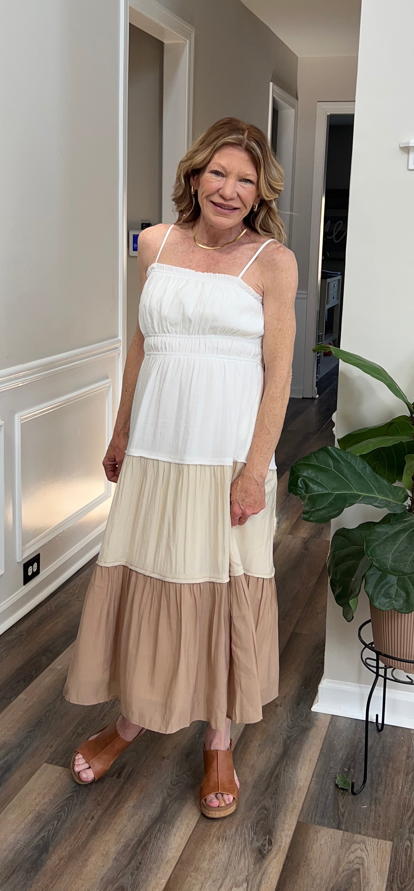 Mocha Colorblock Tiered Dress