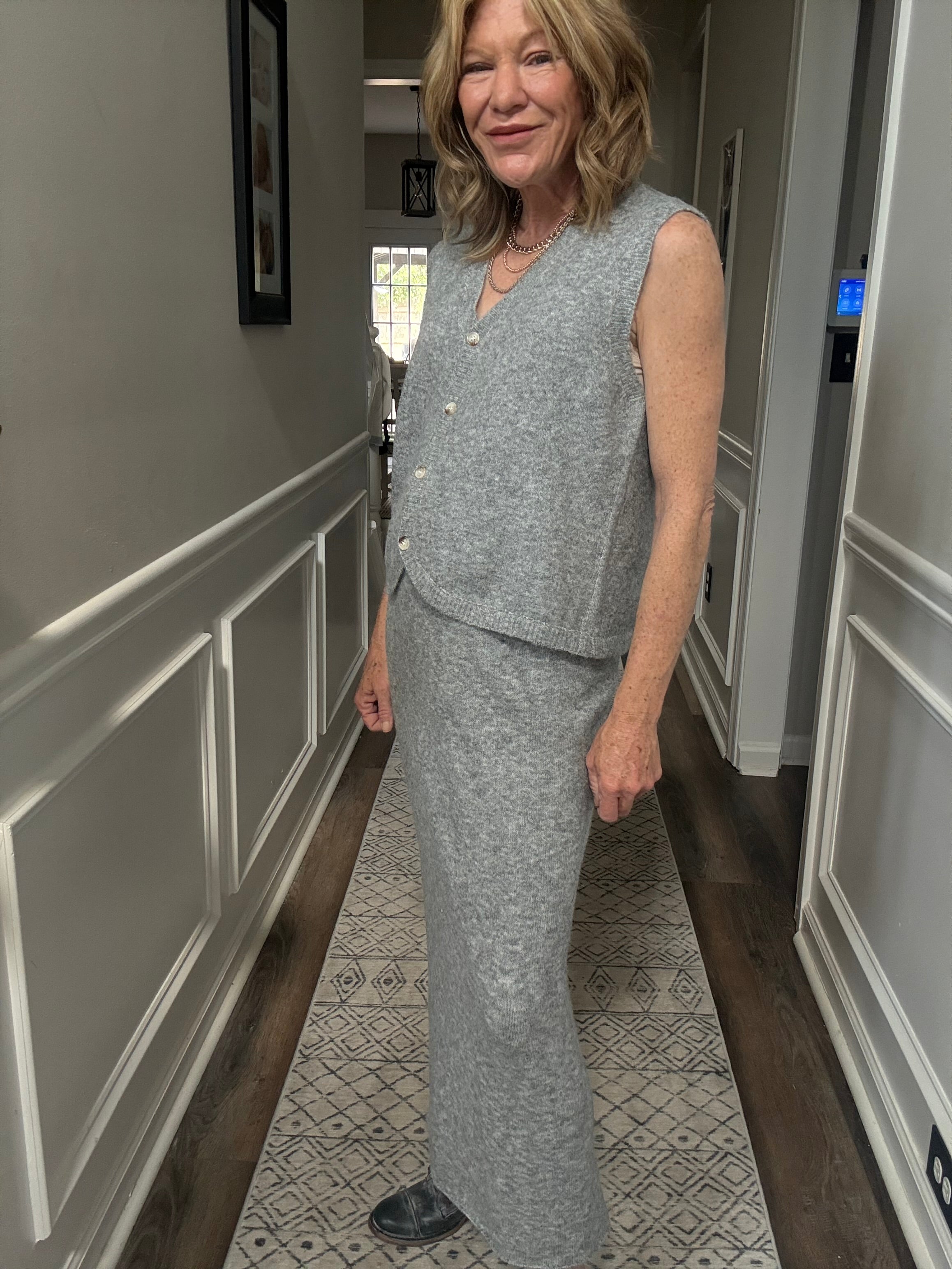 3 Piece Vest and Skirt Set in Heathered  Grey