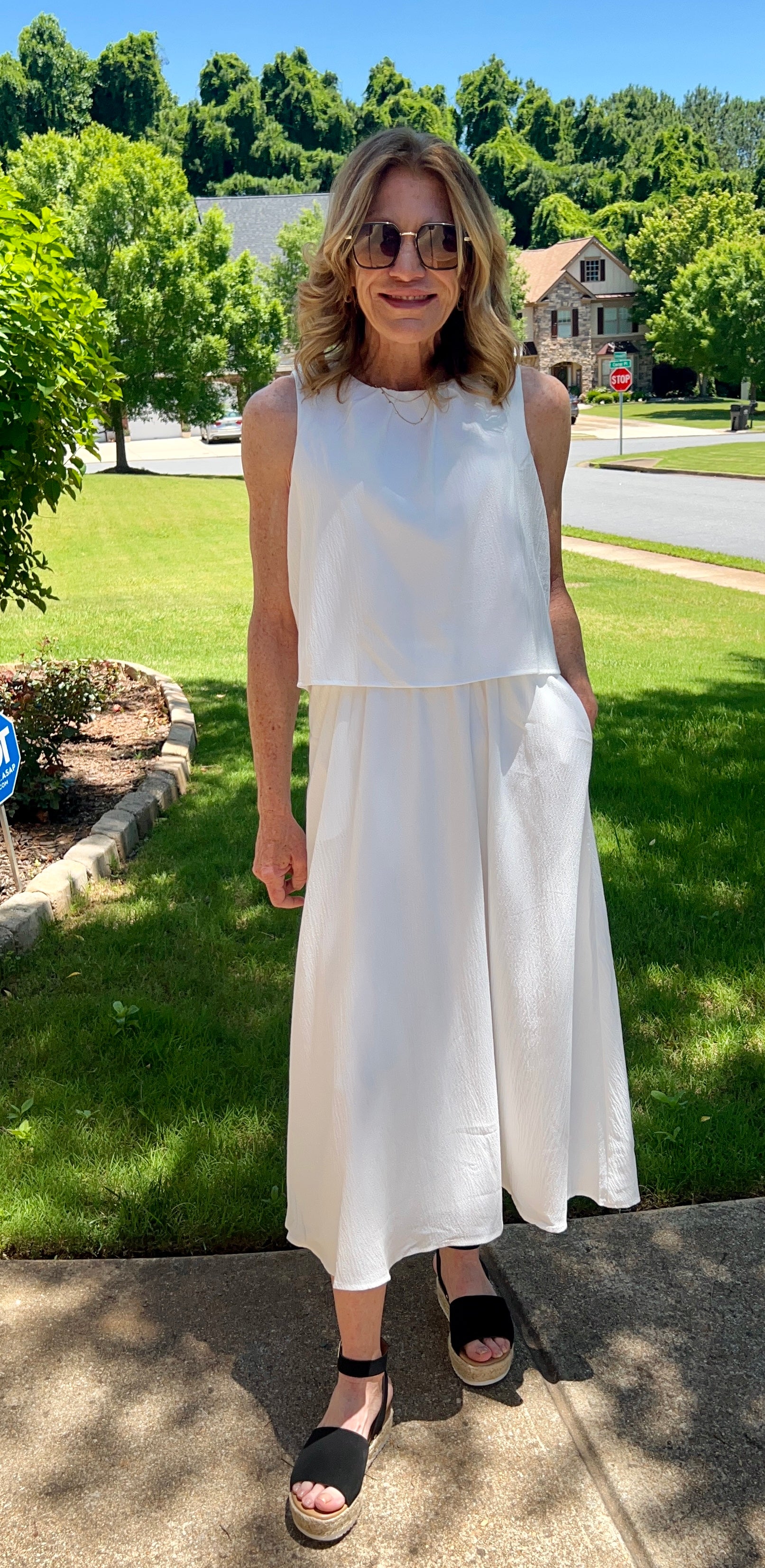 DOUBLE LAYER MIDI DRESS in White