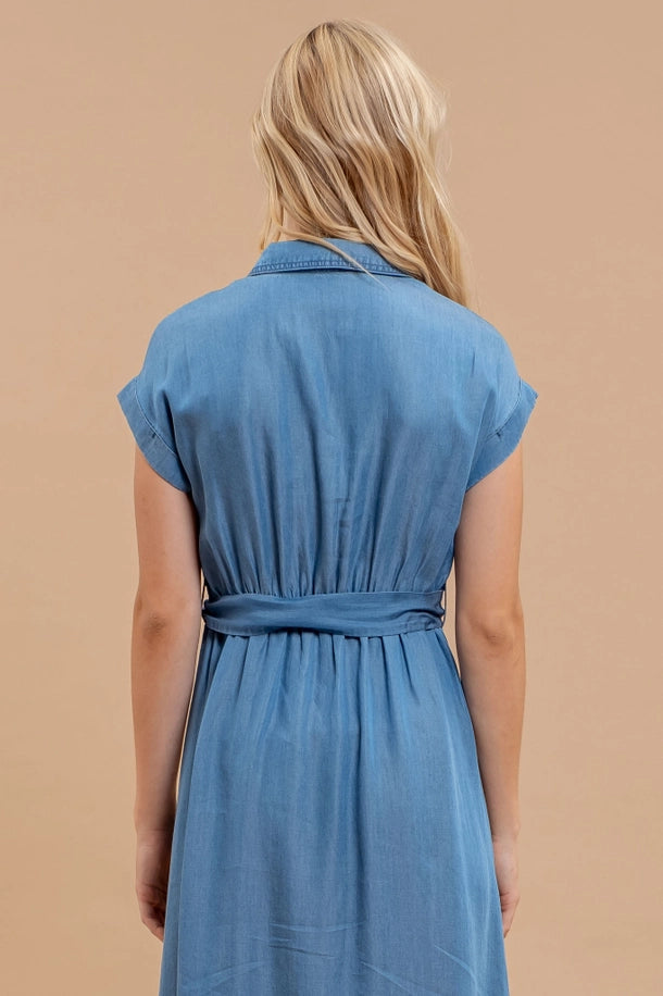 Chambray Collared Button-Down Dress