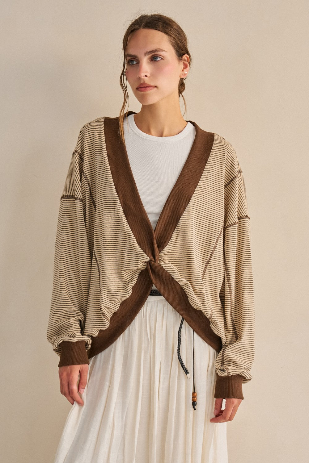 Striped Twist Front Sweater