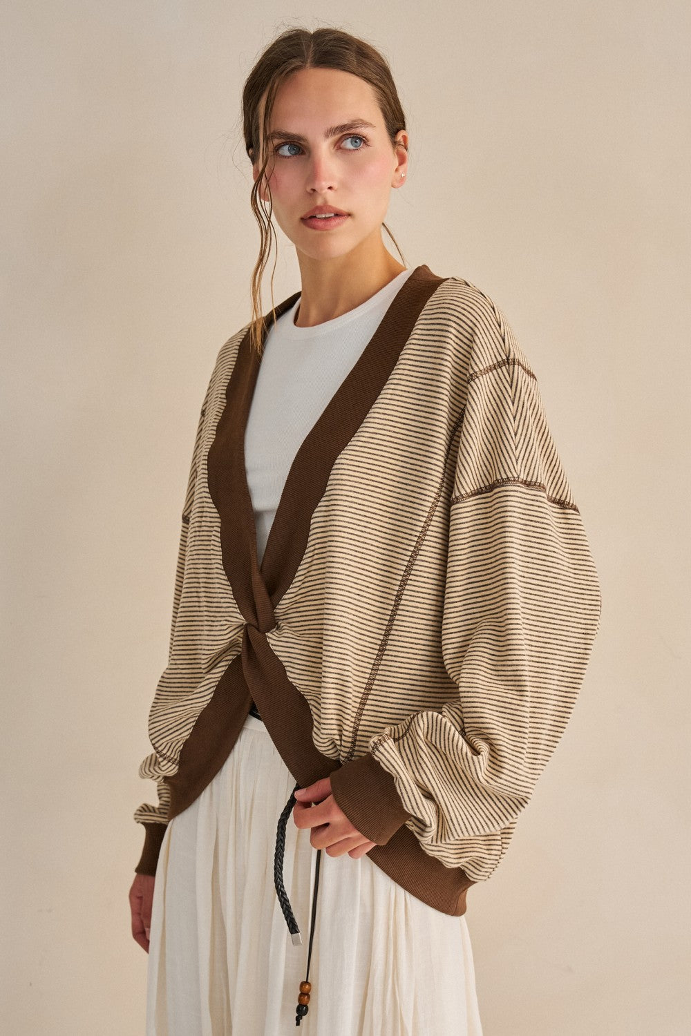 Striped Twist Front Sweater