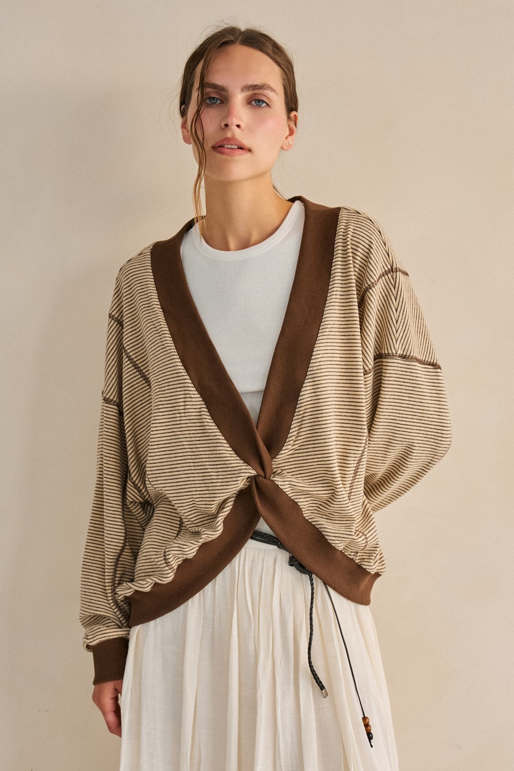 Striped Twist Front Sweater