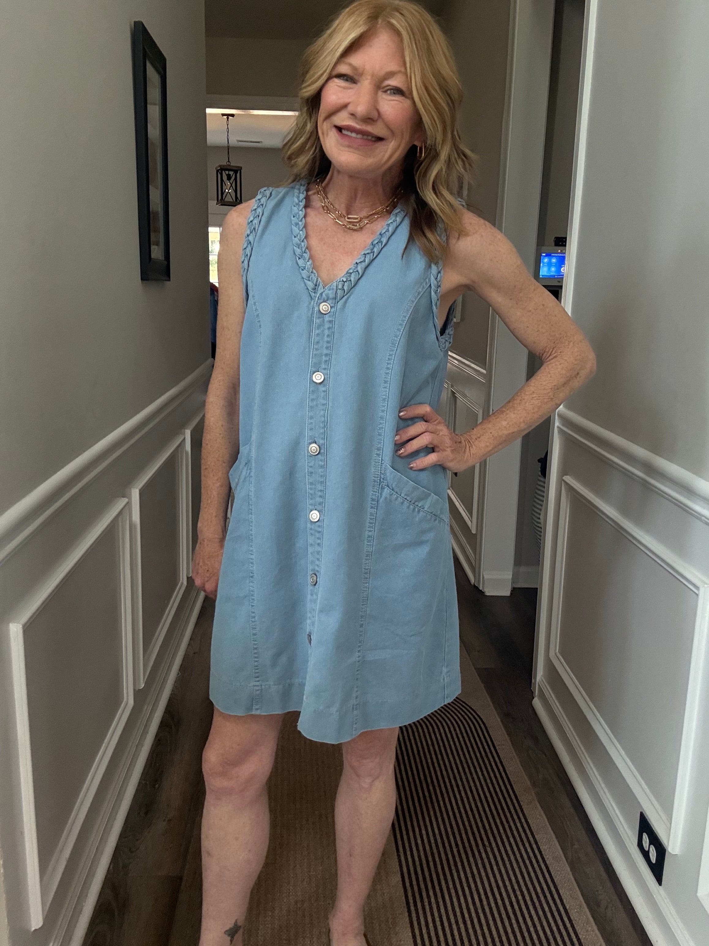 Braided V-Neck Denim Dress
