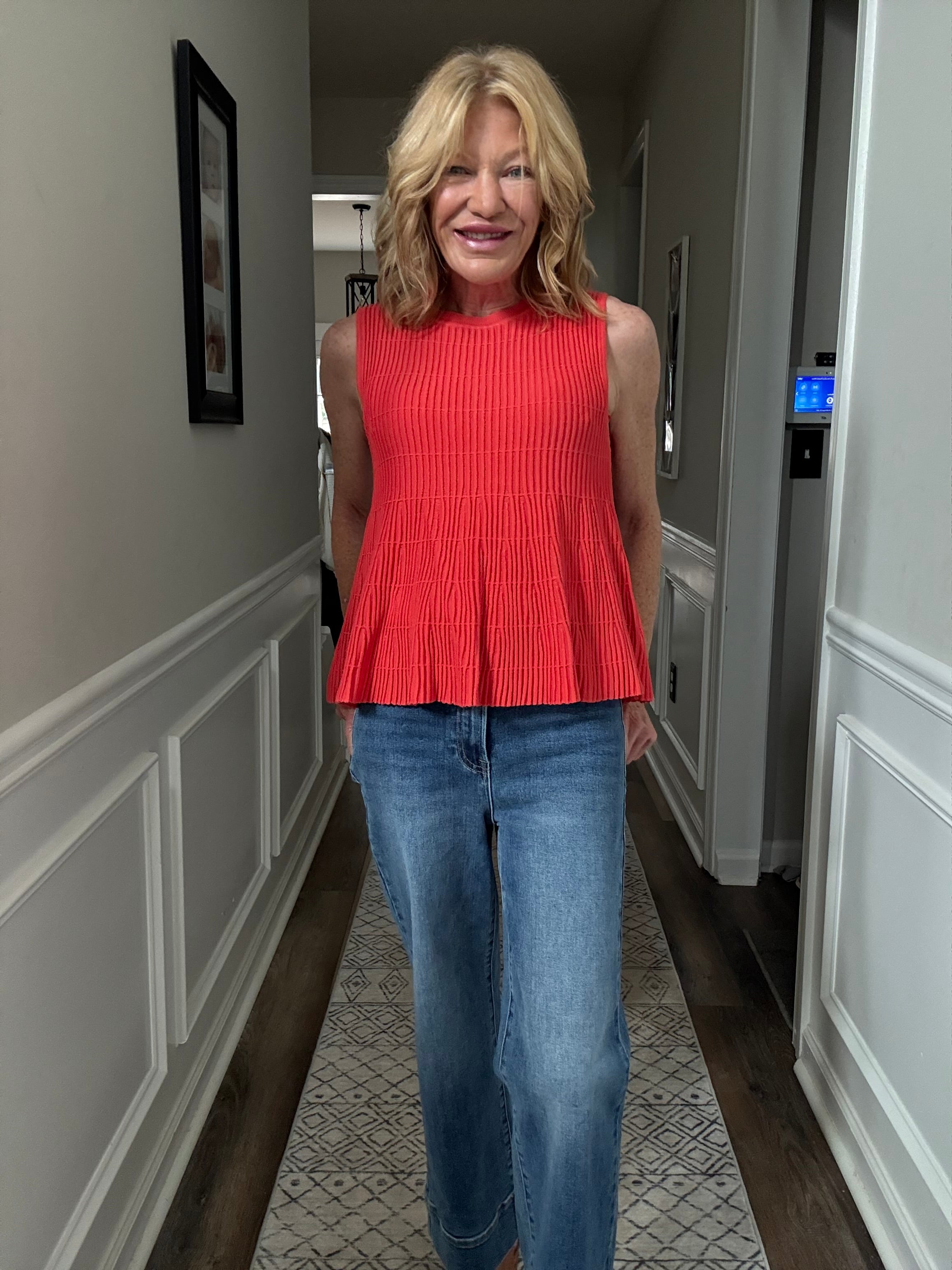 Flared Ribbed Sweater Top in Papaya