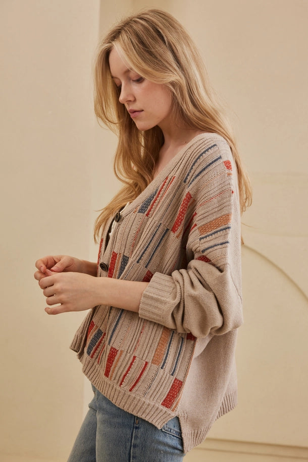 Multi Stripe Detailed Cardigan
