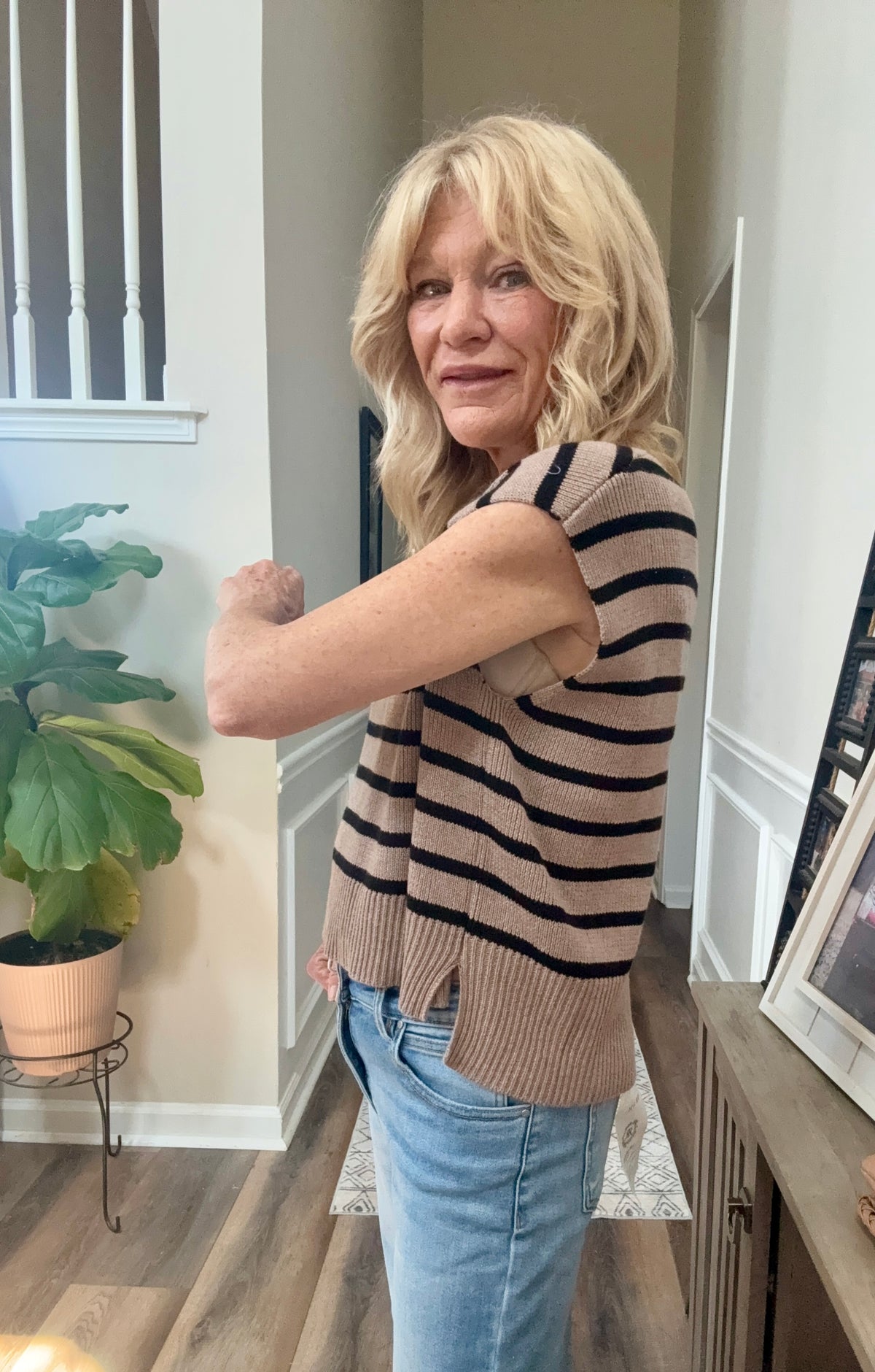 Stripe Knit Top in Taupe/Black