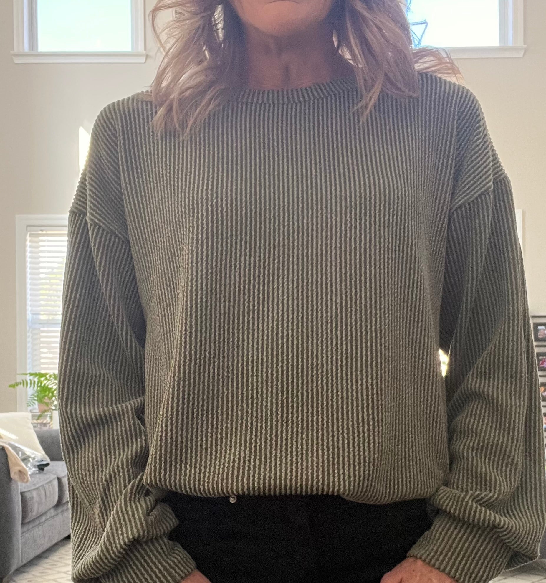 Round Neck Ribbed Top in Vintage Olive