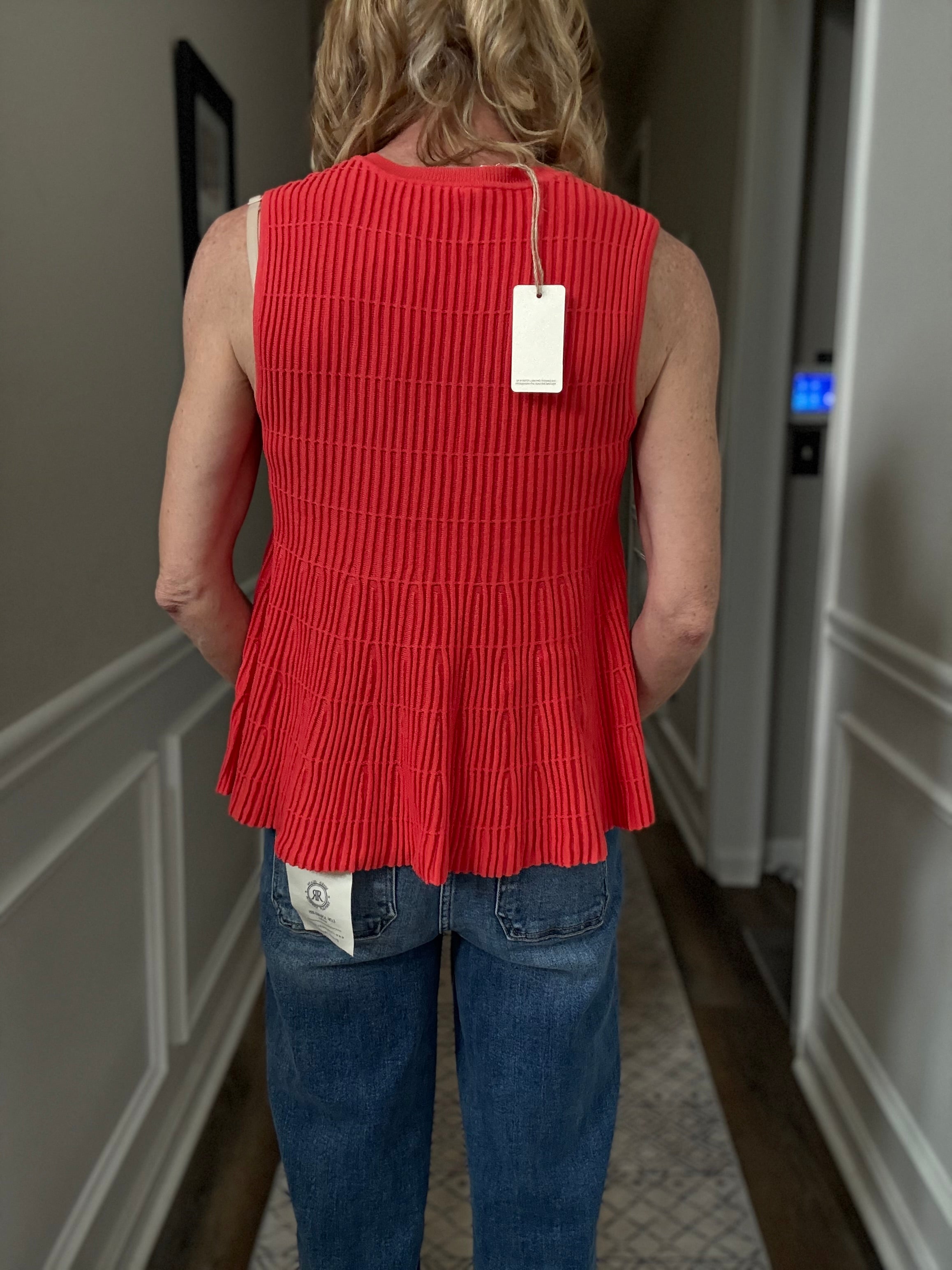 Flared Ribbed Sweater Top in Papaya