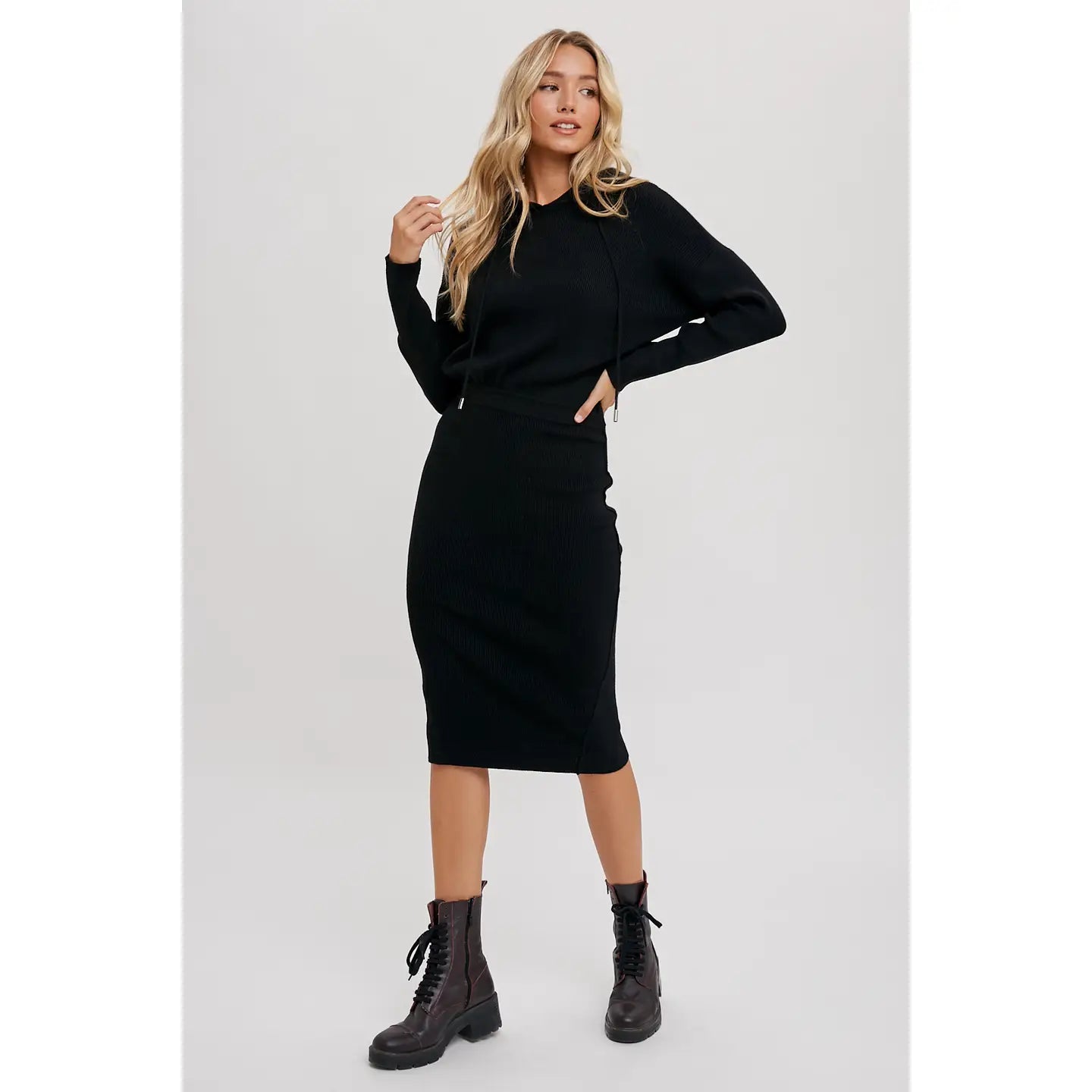 Hooded Sweater Dress in Black