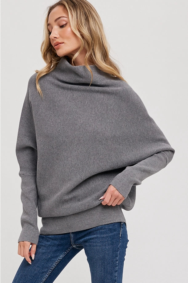 Slouch Neck Dolman Pullover in Dark Grey