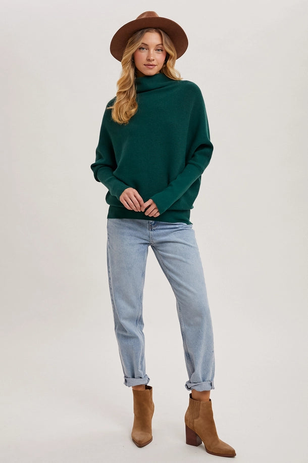 Slouch Neck Dolman Pullover in Hunter Green
