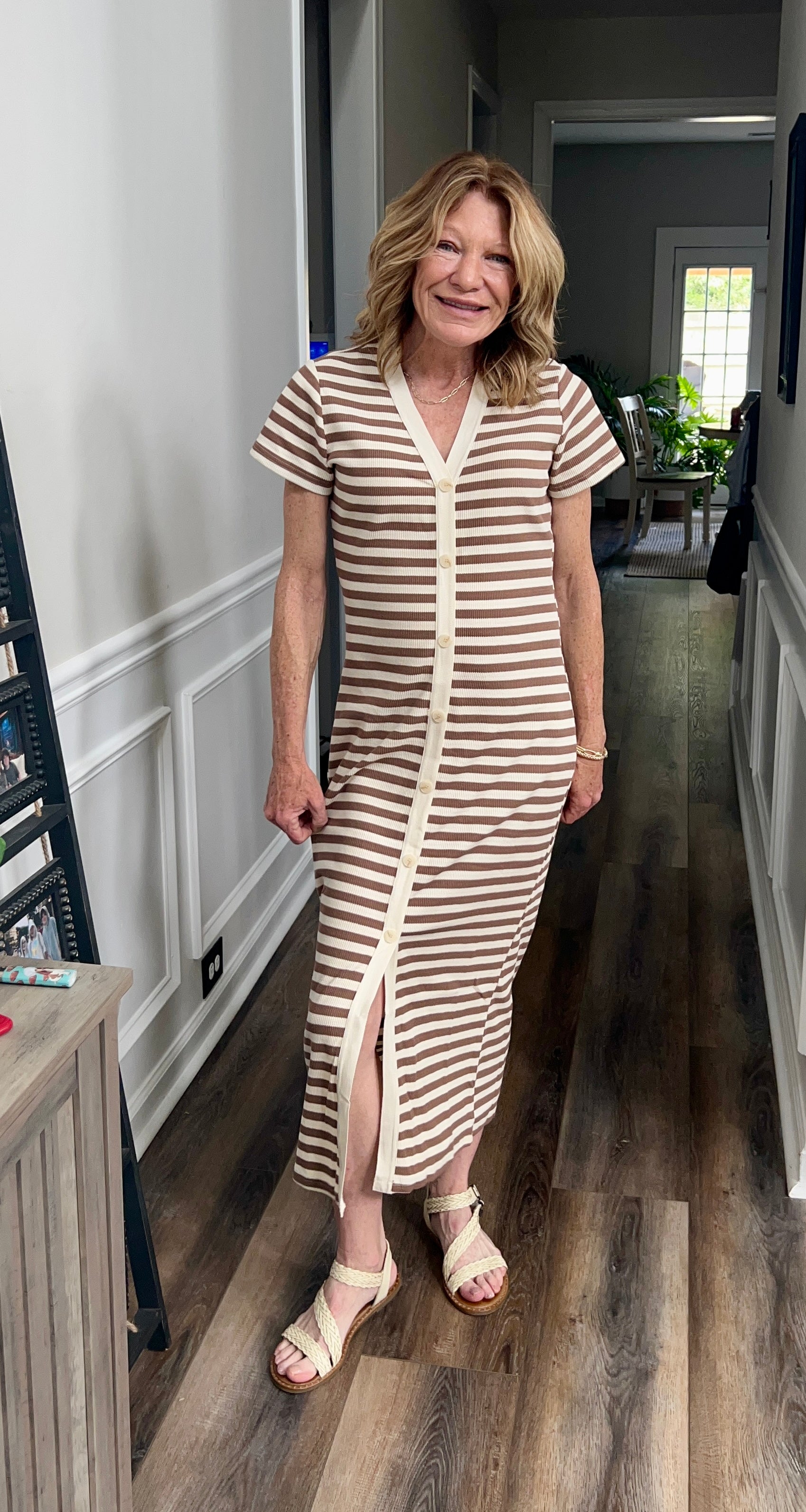 Stripe Knit Dress in Mocha and Natural