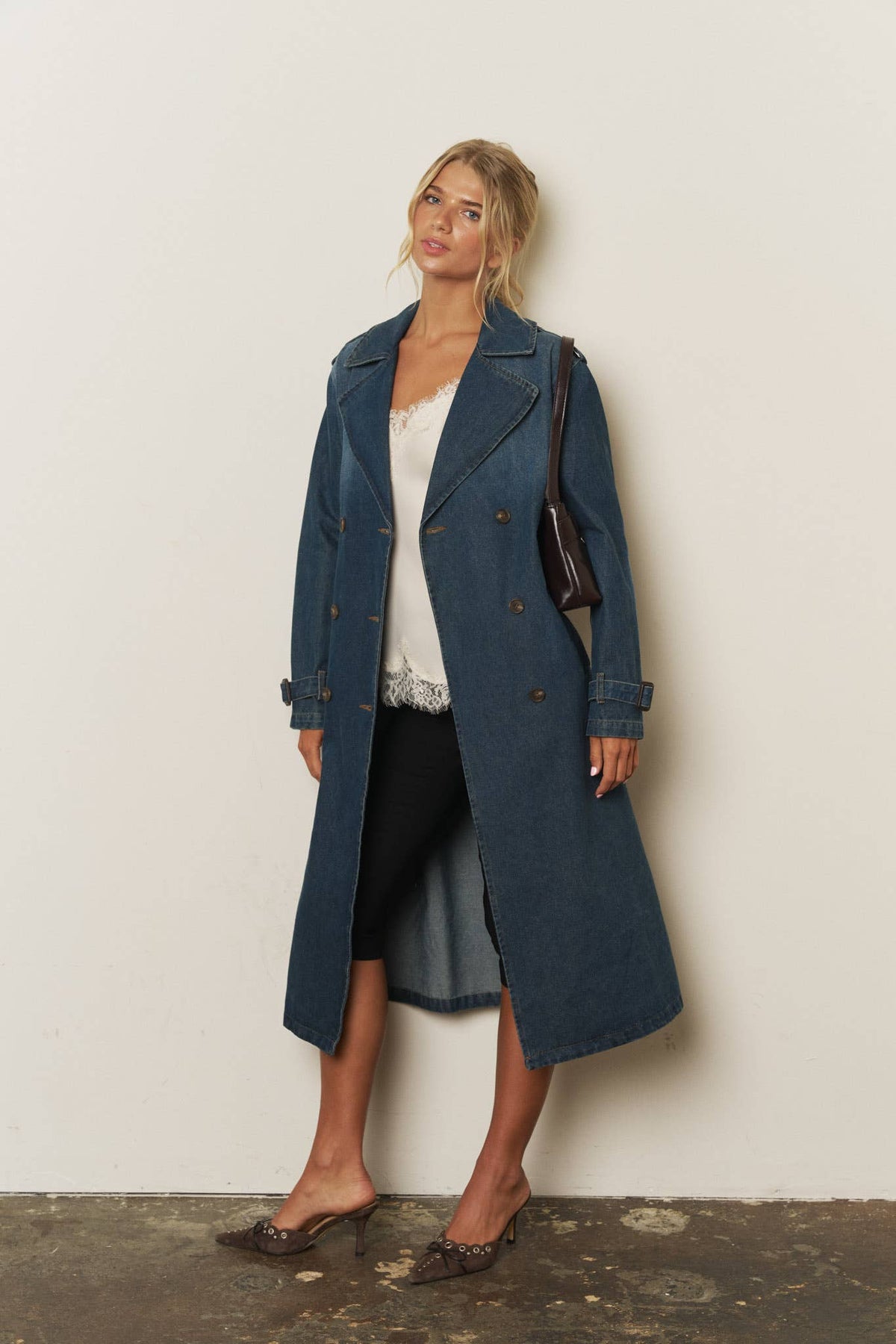 NOTCH COLLAR DENIM TRENCH COAT