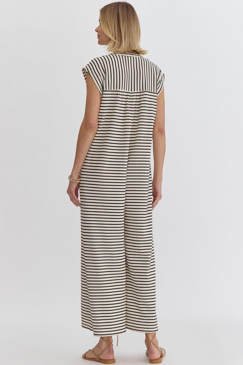 Oversized Sleeveless Jumpsuit in Black/Ecru