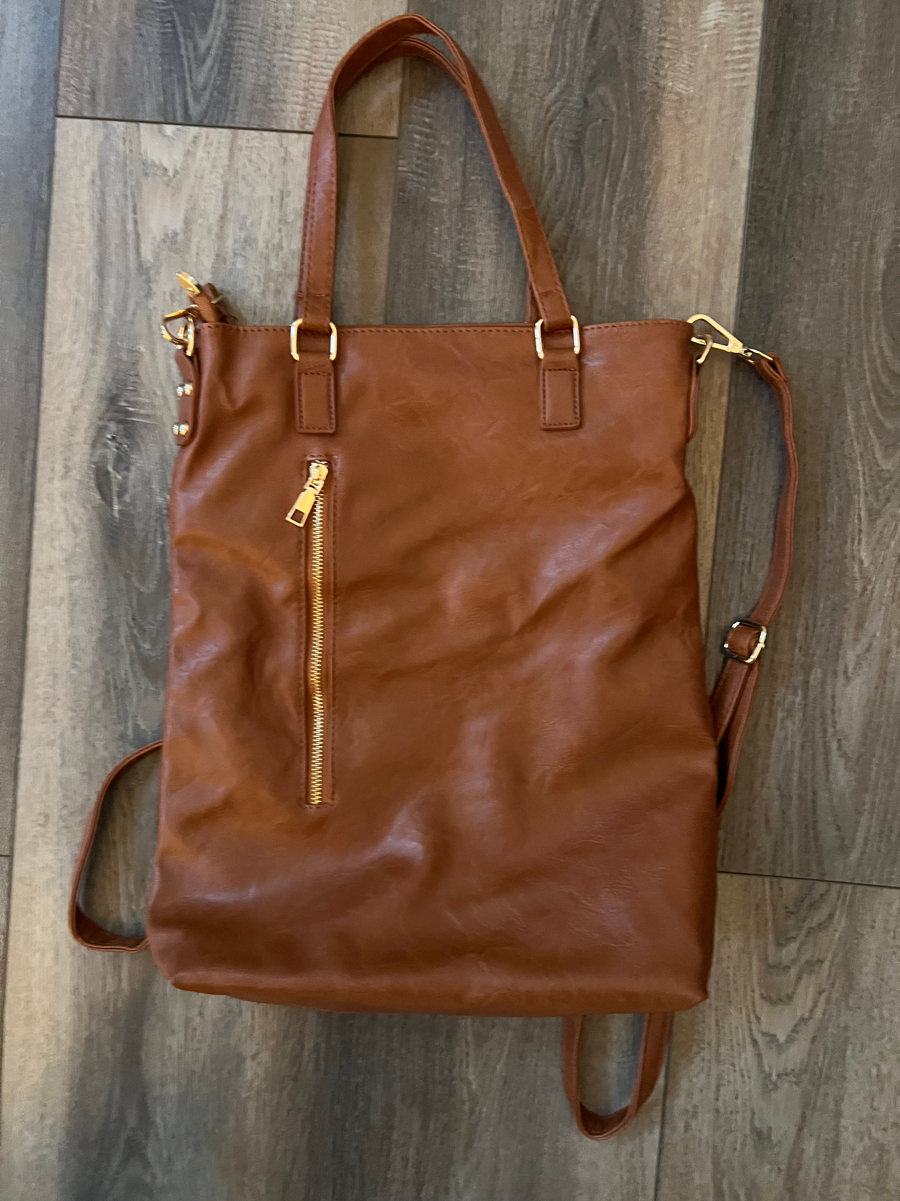 Soft Vegan Leather Convertible Backpack Crossbody